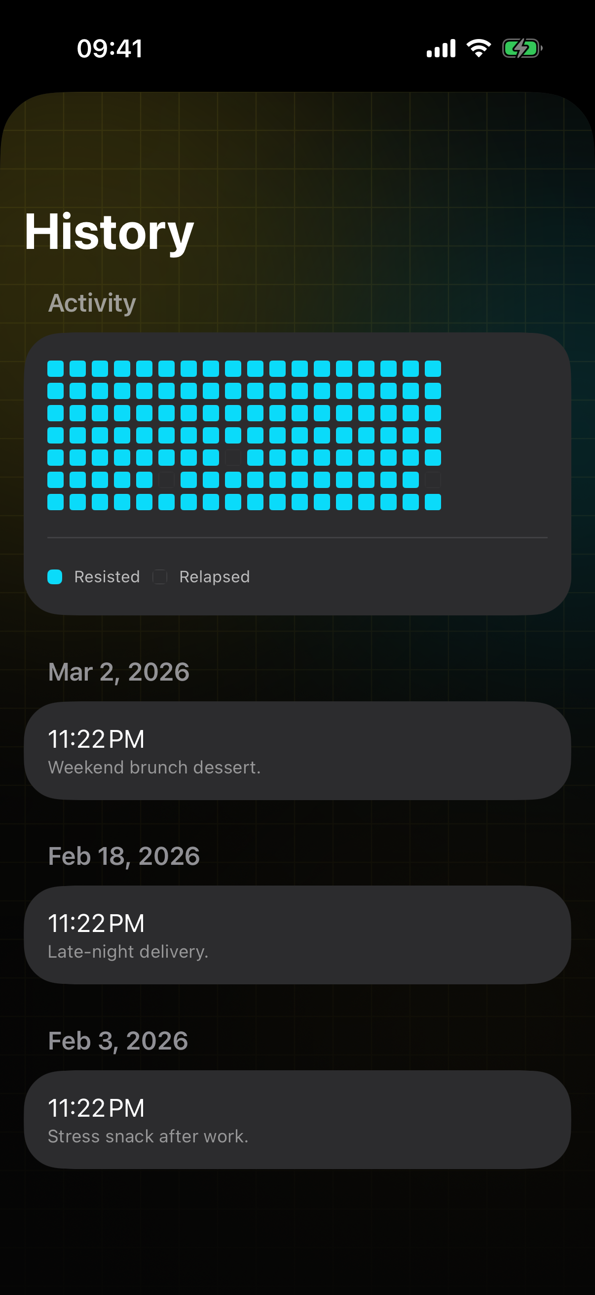 History screen on iPhone